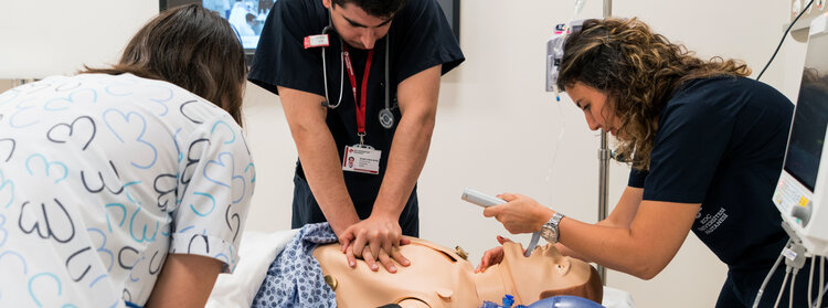 Healthcare professionals practicing life-saving techniques during an AHA-certified BLS and ACLS course.